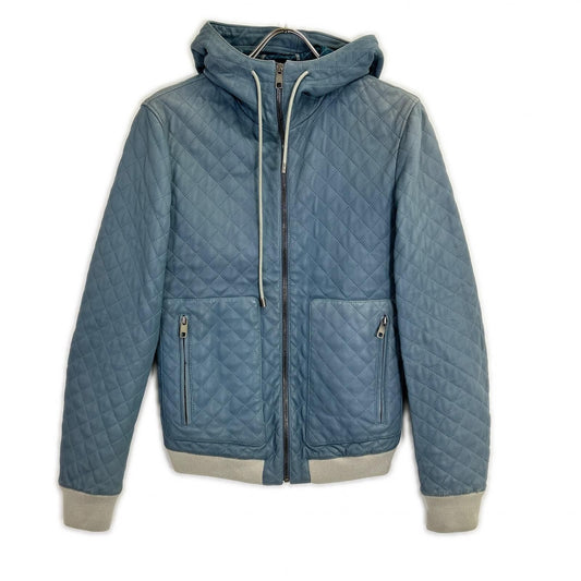 Dolce & Gabbana Light Blue Lambskin Zip Up Hoodie 44