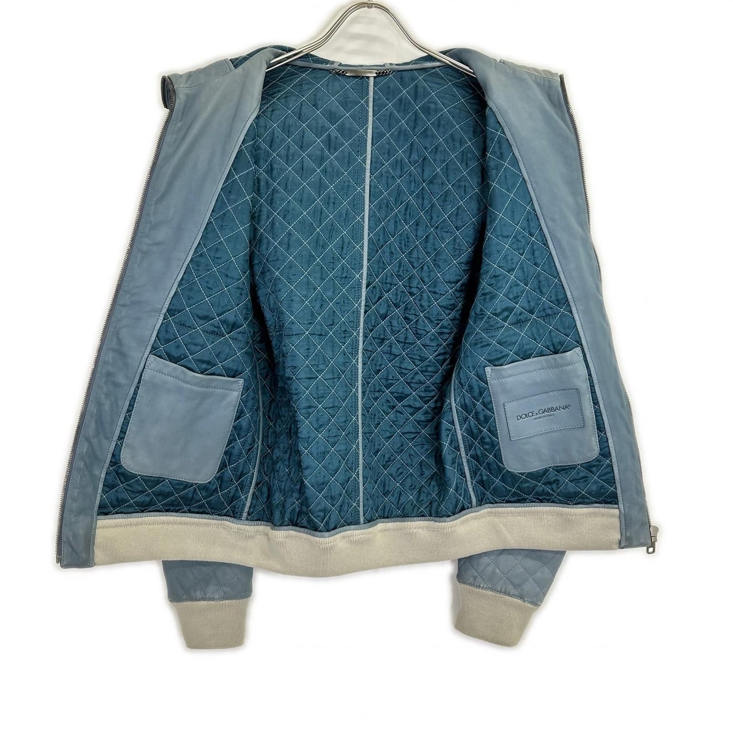 Dolce & Gabbana Light Blue Lambskin Zip Up Hoodie 44 — view 3
