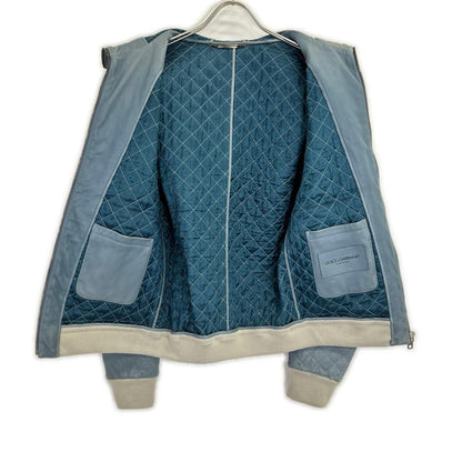 Dolce & Gabbana Light Blue Lambskin Zip Up Hoodie 44 — view 3
