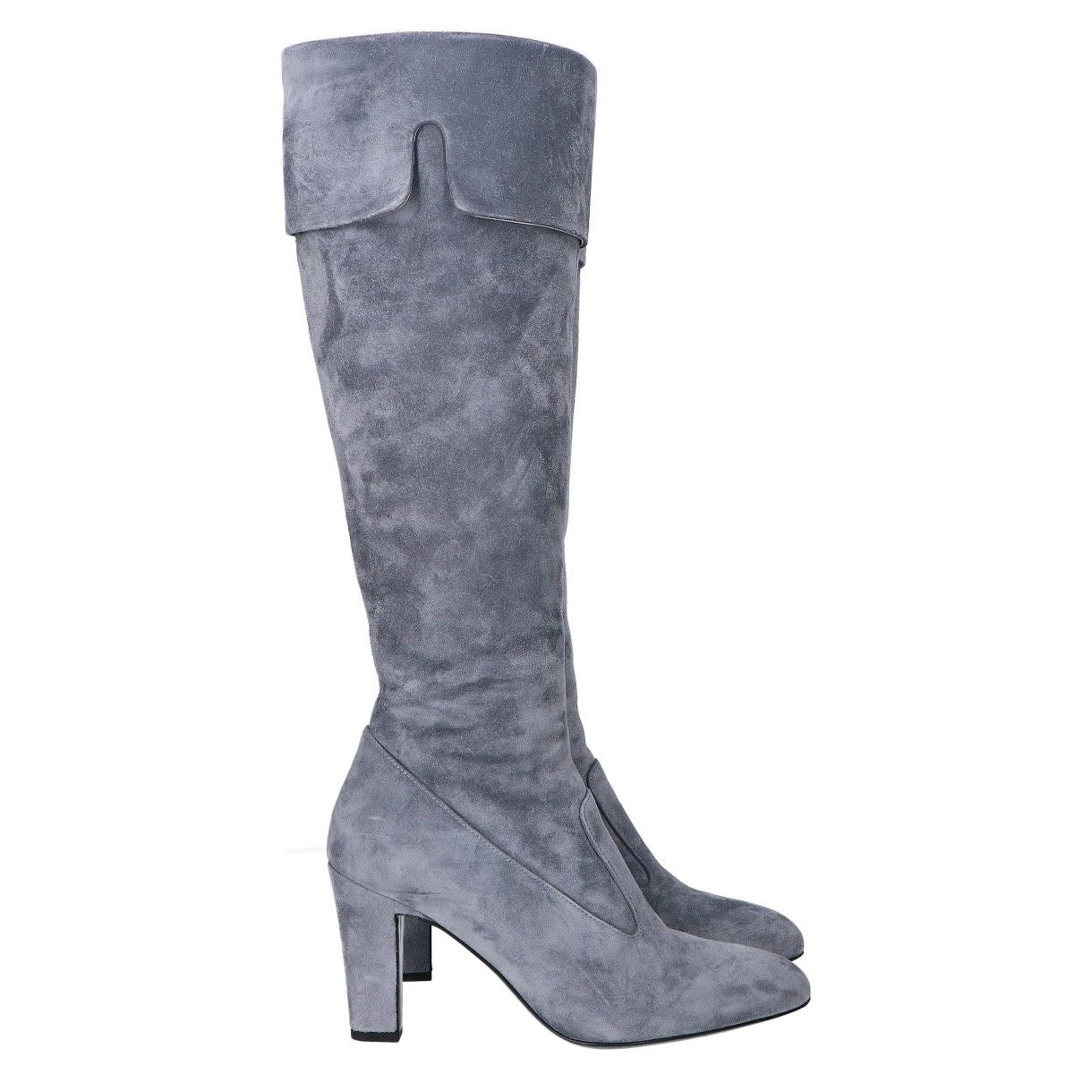 Chanel Gray Suede Long Boots — view 4