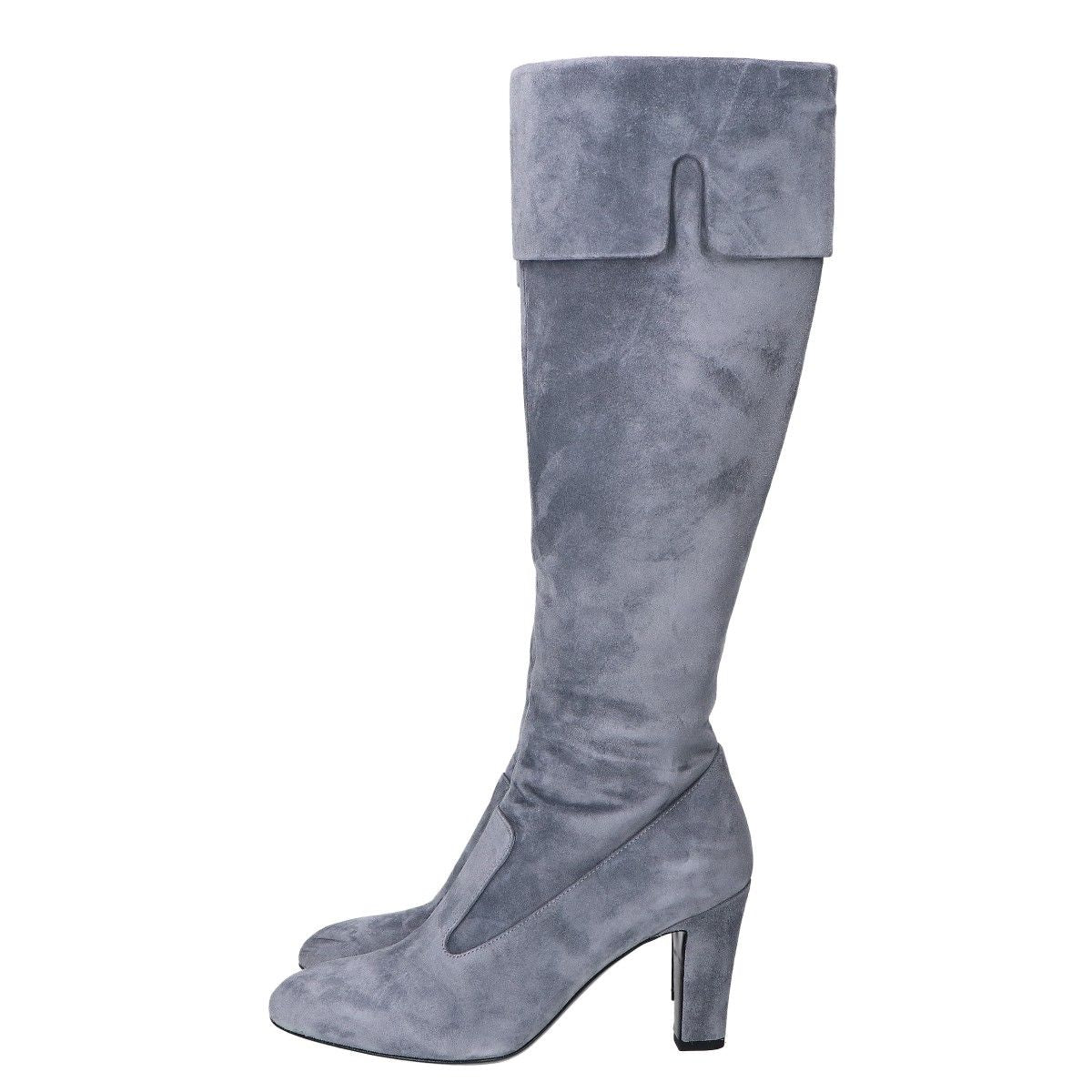 Chanel Gray Suede Long Boots — view 2