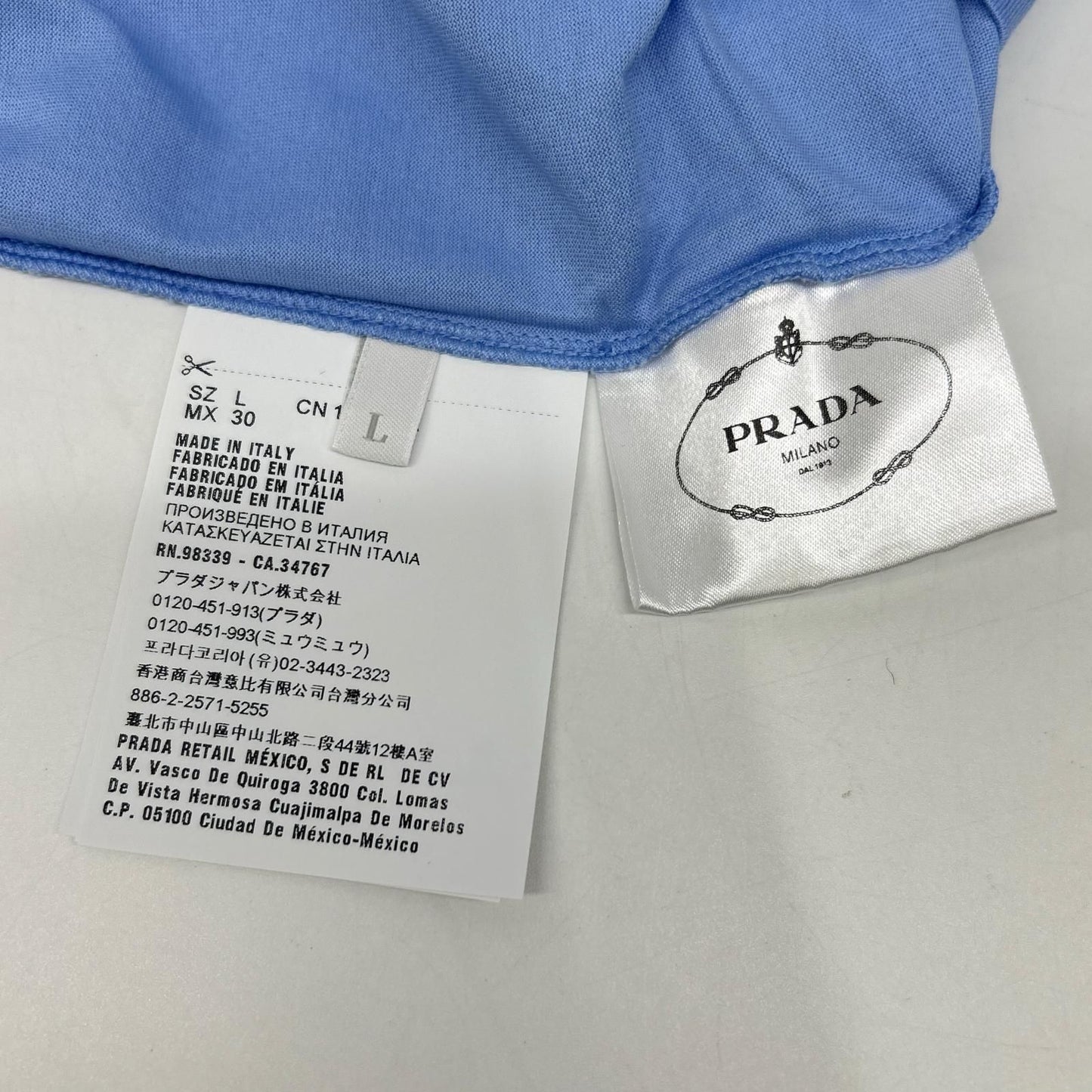 Prada Light Blue Cotton T-Shirt — view 4