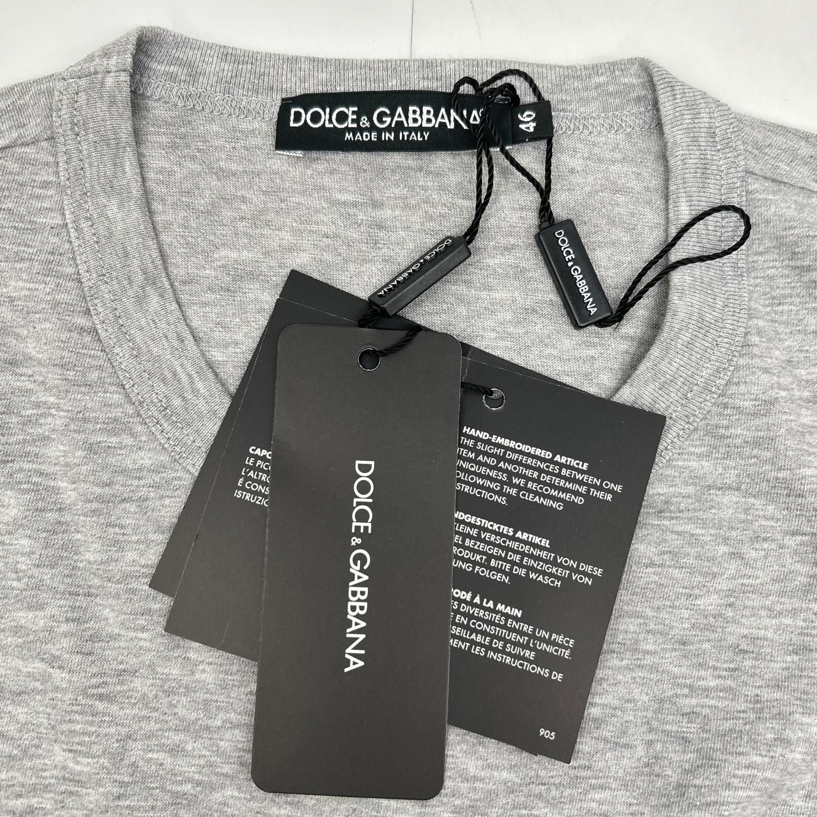 Dolce & Gabbana Gray Crown Bead Decoration Cotton Crew Neck T-Shirt 46 — view 3