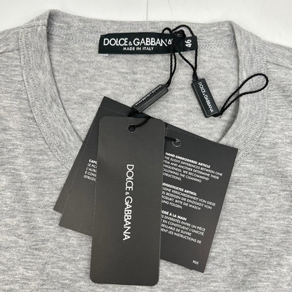 Dolce & Gabbana Gray Crown Bead Decoration Cotton Crew Neck T-Shirt 46 — view 3