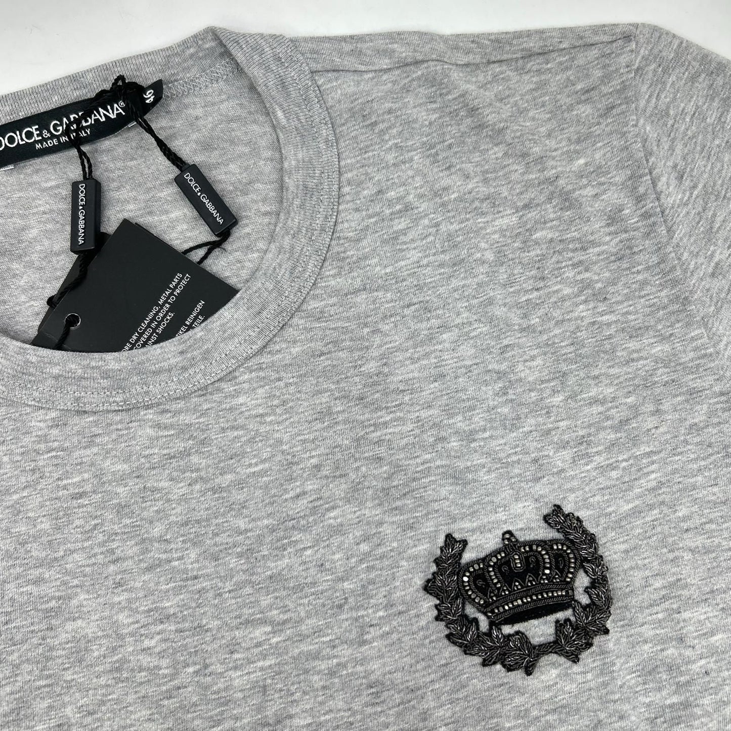Dolce & Gabbana Gray Crown Bead Decoration Cotton Crew Neck T-Shirt 46 — view 7