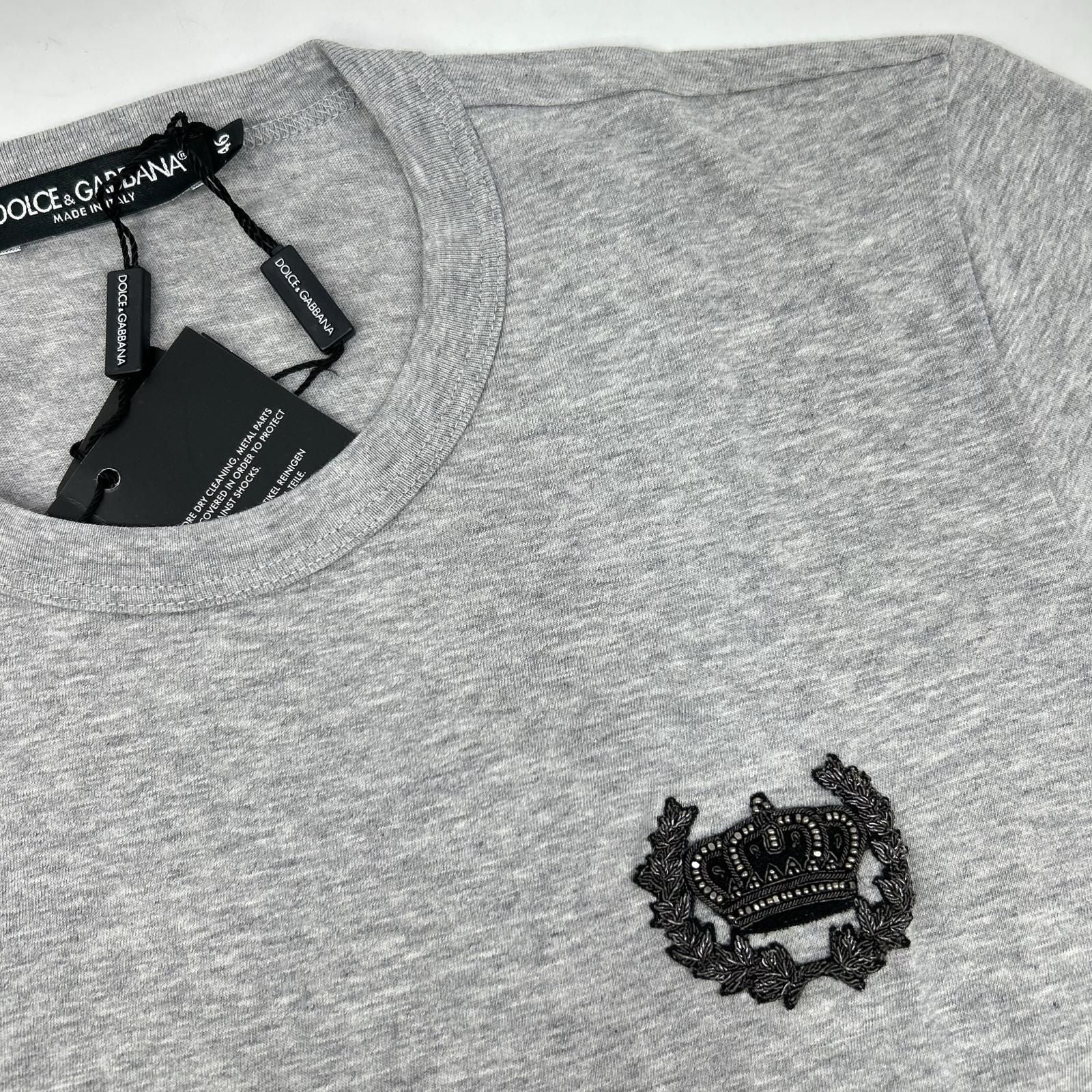 Dolce & Gabbana Gray Crown Bead Decoration Cotton Crew Neck T-Shirt 46 — view 7