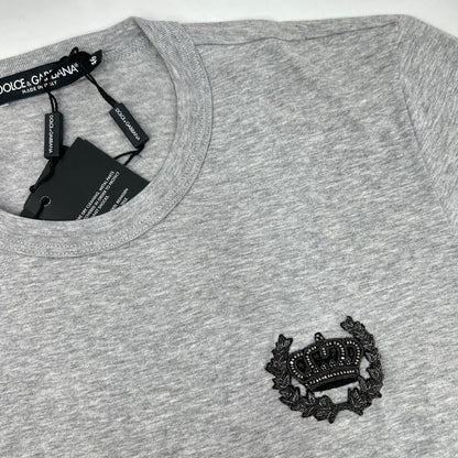 Dolce & Gabbana Gray Crown Bead Decoration Cotton Crew Neck T-Shirt 46 — view 7