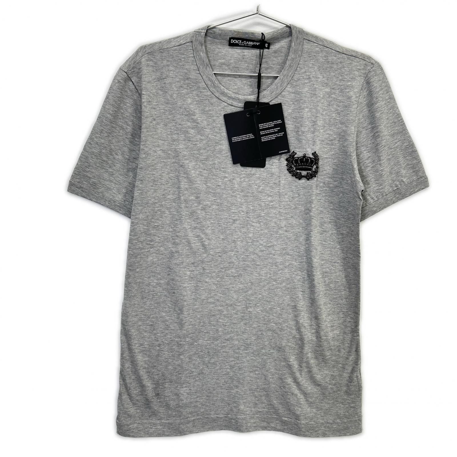 Dolce & Gabbana Gray Crown Bead Decoration Cotton Crew Neck T-Shirt 46