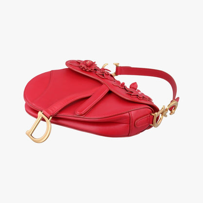 Dior Flowers Saddle Red Leather Handbag — view 4