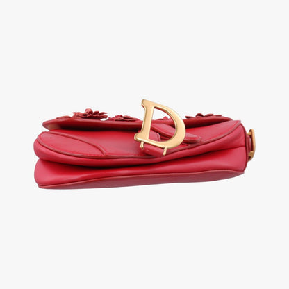 Dior Flowers Saddle Red Leather Handbag — view 3