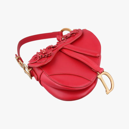 Dior Flowers Saddle Red Leather Handbag — view 5