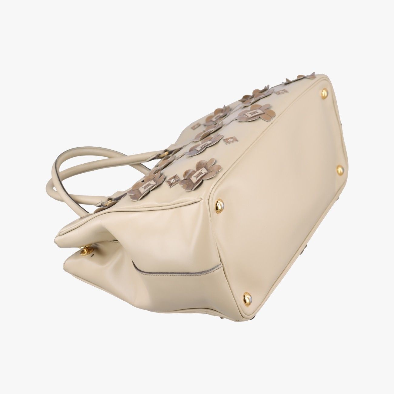 Prada Galleria Flowers Double Zip Beige Leather Handbag — view 7