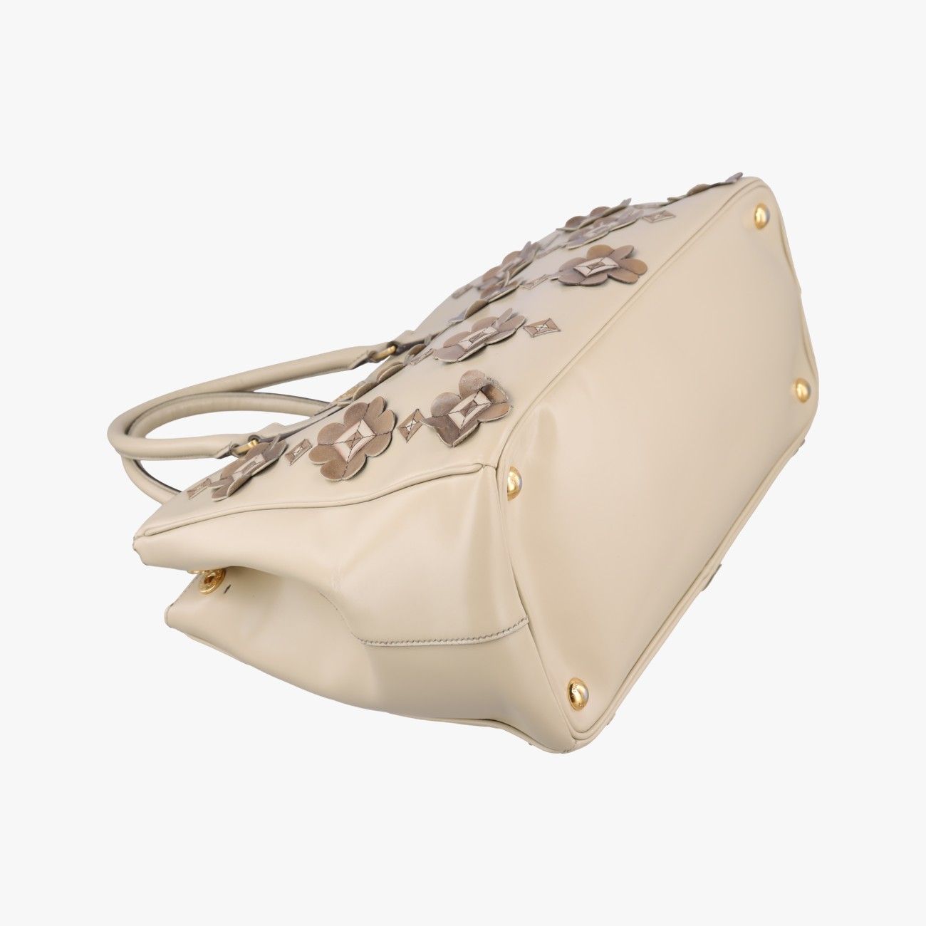 Prada Galleria Flowers Double Zip Beige Leather Handbag — view 5
