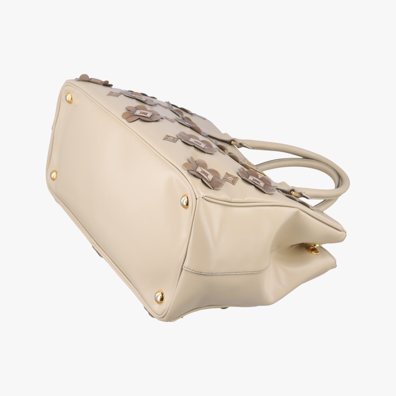 Prada Galleria Flowers Double Zip Beige Leather Handbag — view 4