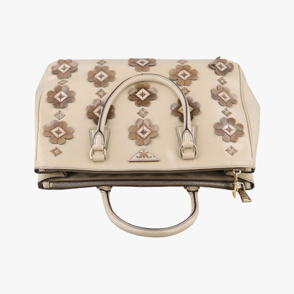 Prada Galleria Flowers Double Zip Beige Leather Handbag — view 8