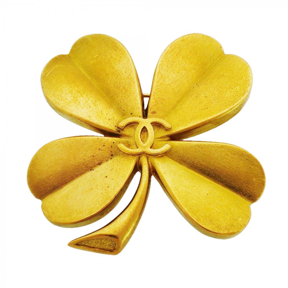 Chanel Brooch Vintage CC Logo Clover Motif Gold Plated