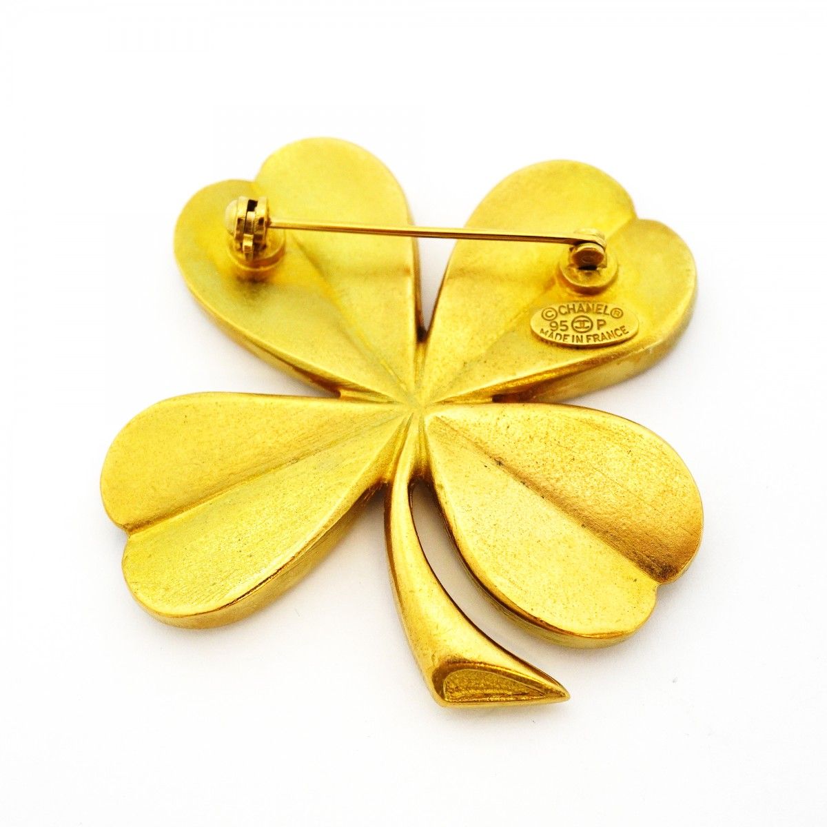 Chanel Brooch Vintage CC Logo Clover Motif Gold Plated — view 5