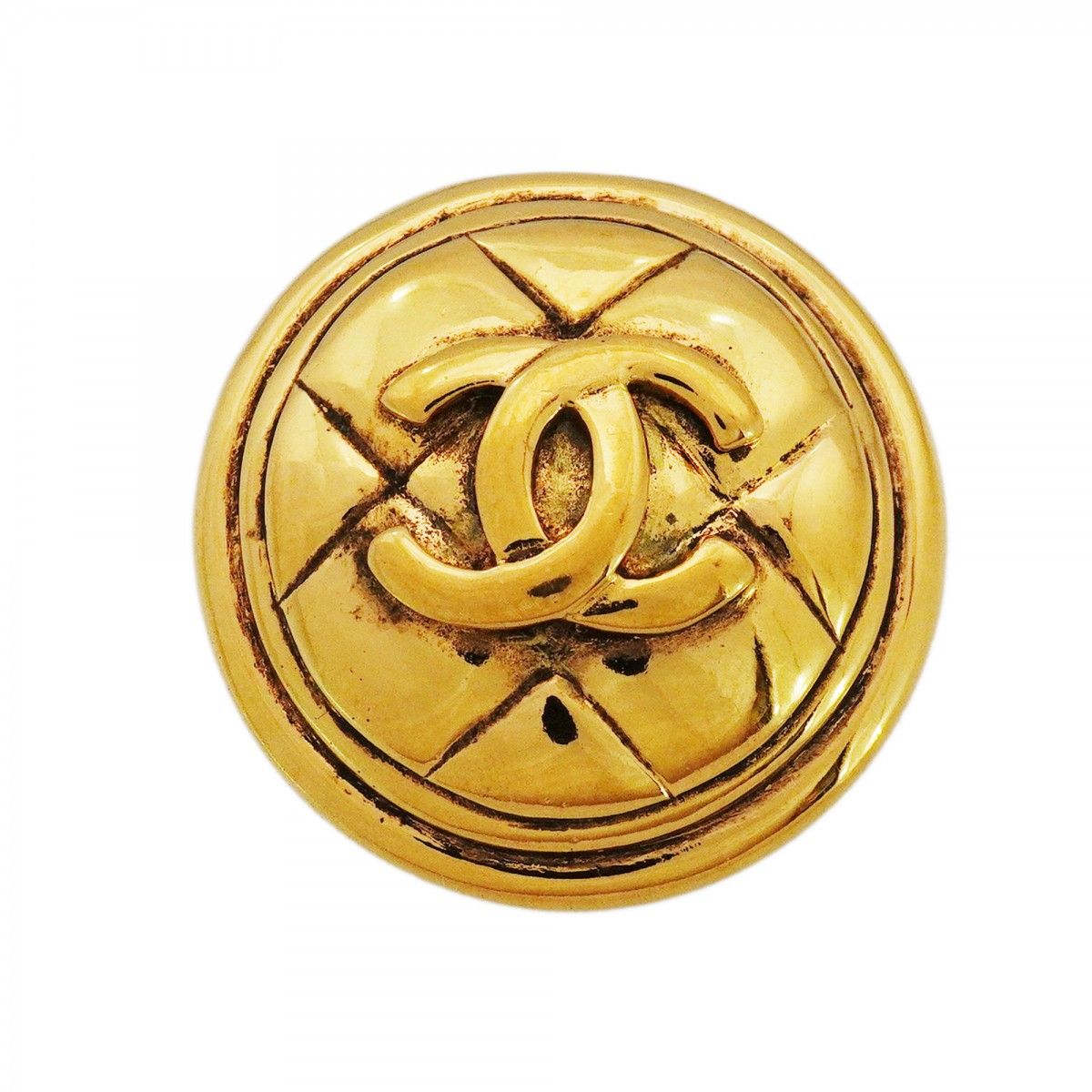 Chanel Brooch Vintage CC Logo Quilted Round