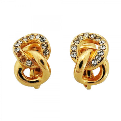 Dior Earrings Gold Plated Rhinestone