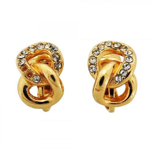 Dior Earrings Gold Plated Rhinestone
