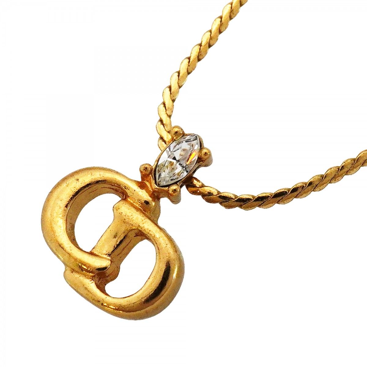 Dior Necklace CD Logo Gold Plated Rhinestone