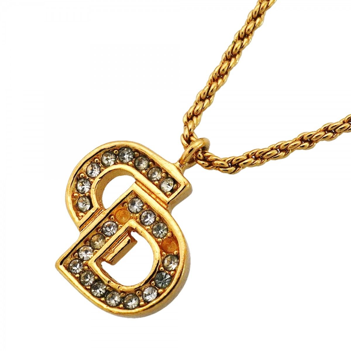 Dior Necklace CD Logo Gold Plated Rhinestone