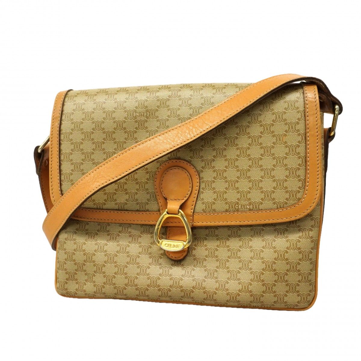 Celine Shoulder Bag Macadam Brown Gold