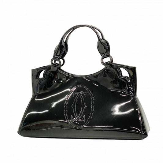 Cartier Marcello Handbag Enamel Patent Leather Black