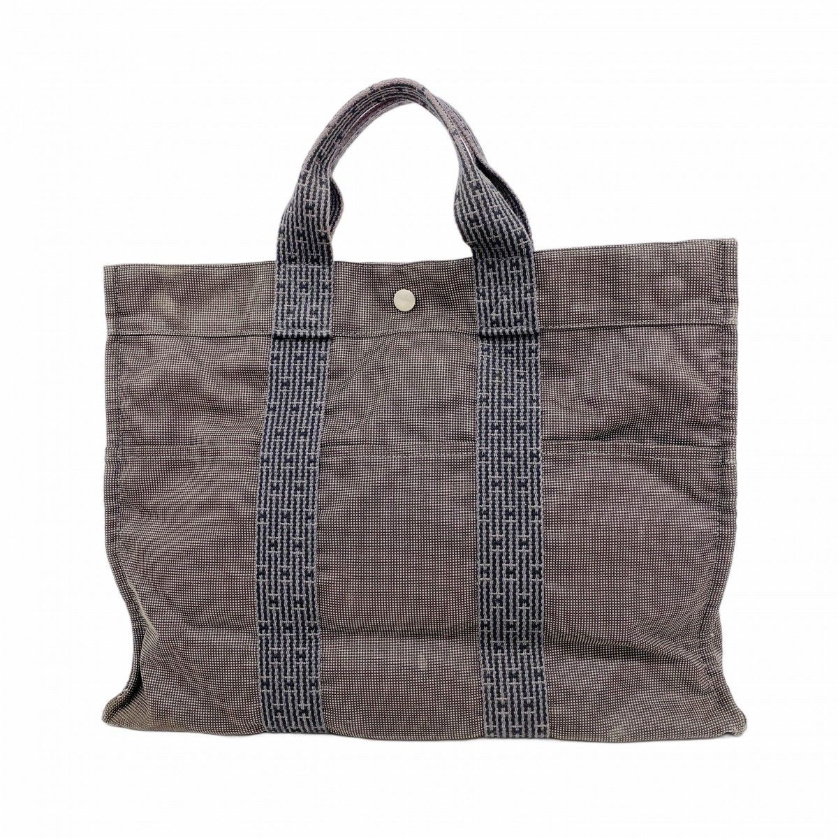 Hermes Tote Her Line MM Canvas Gray Silver