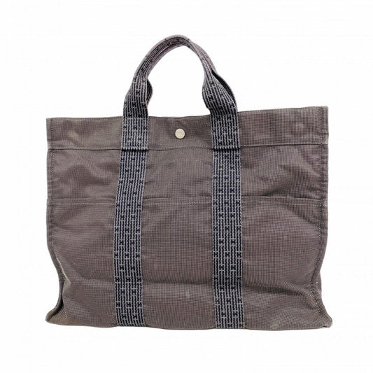 Hermes Tote Her Line MM Canvas Gray Silver