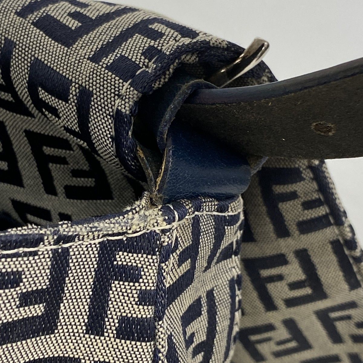 Fendi Handbag Zucchino Mamma Bucket Nylon Canvas Navy Beige Silver — view 6