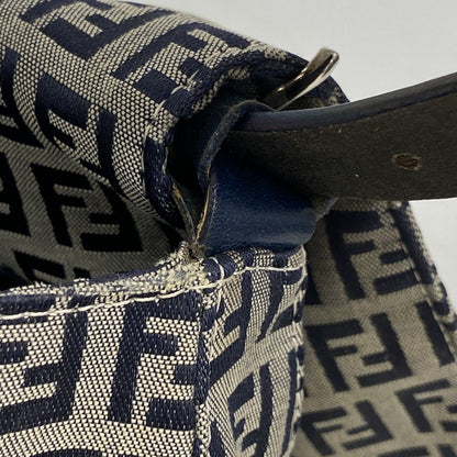 Fendi Handbag Zucchino Mamma Bucket Nylon Canvas Navy Beige Silver — view 6