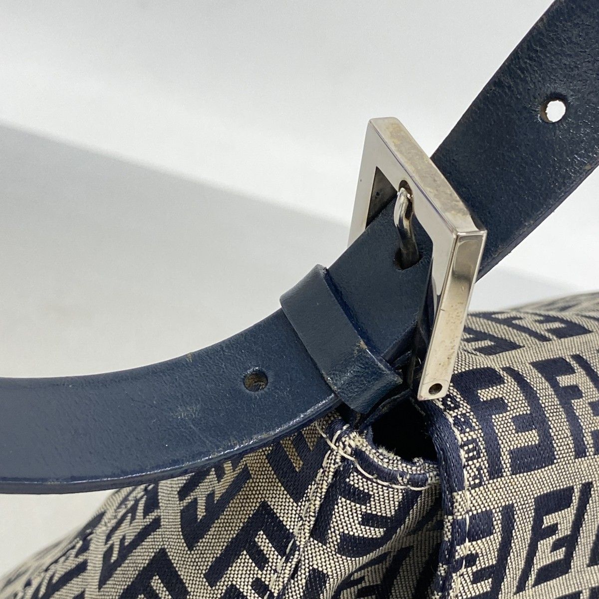Fendi Handbag Zucchino Mamma Bucket Nylon Canvas Navy Beige Silver — view 9