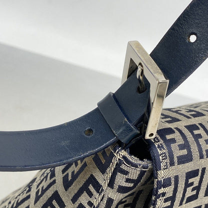 Fendi Handbag Zucchino Mamma Bucket Nylon Canvas Navy Beige Silver — view 9