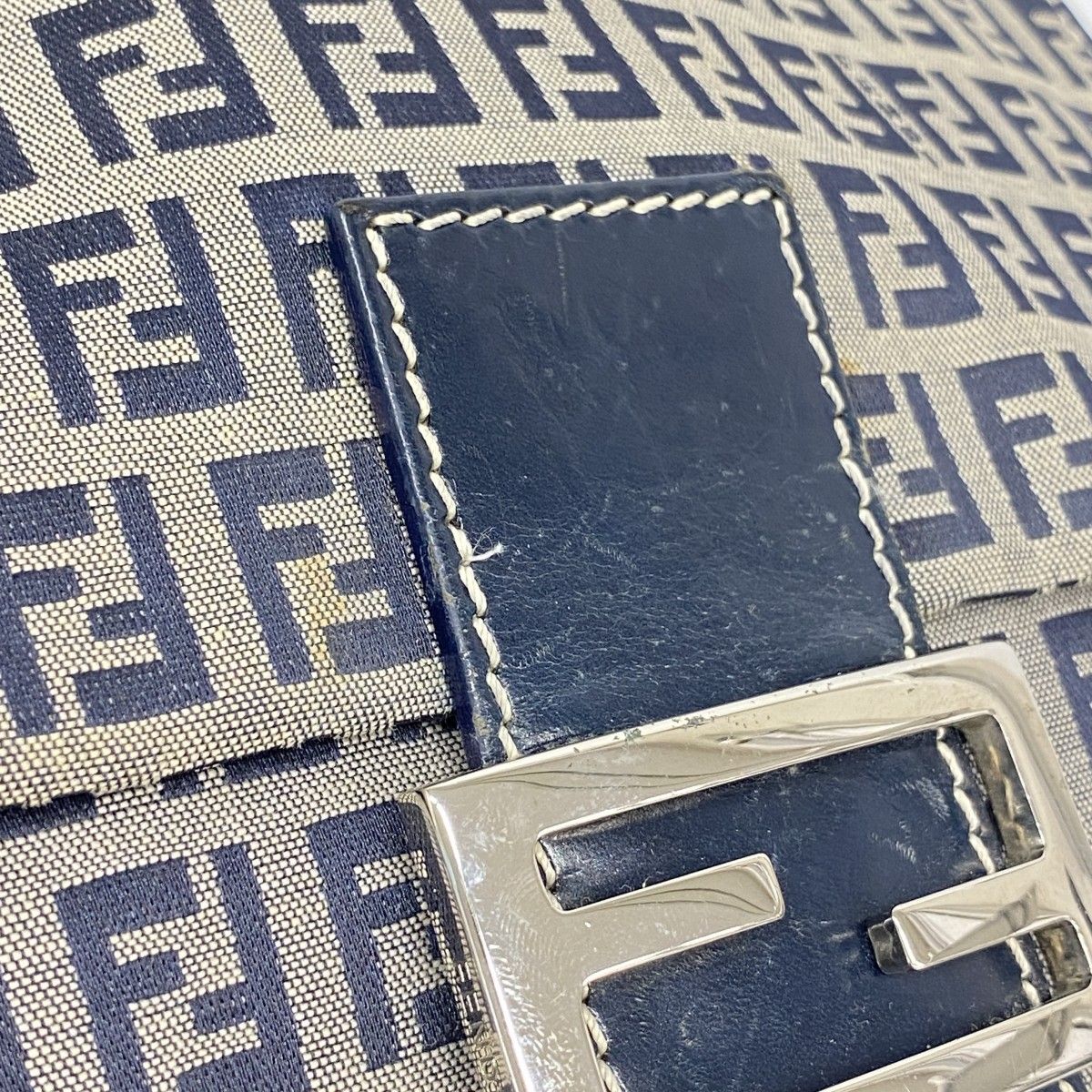Fendi Handbag Zucchino Mamma Bucket Nylon Canvas Navy Beige Silver — view 8
