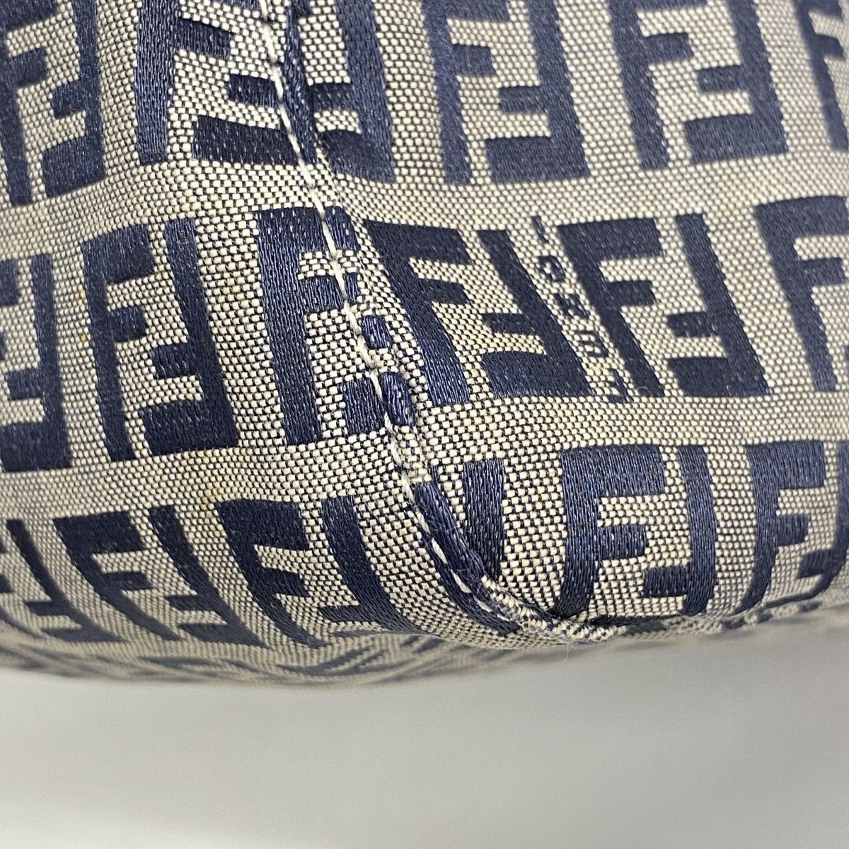 Fendi Handbag Zucchino Mamma Bucket Nylon Canvas Navy Beige Silver — view 7