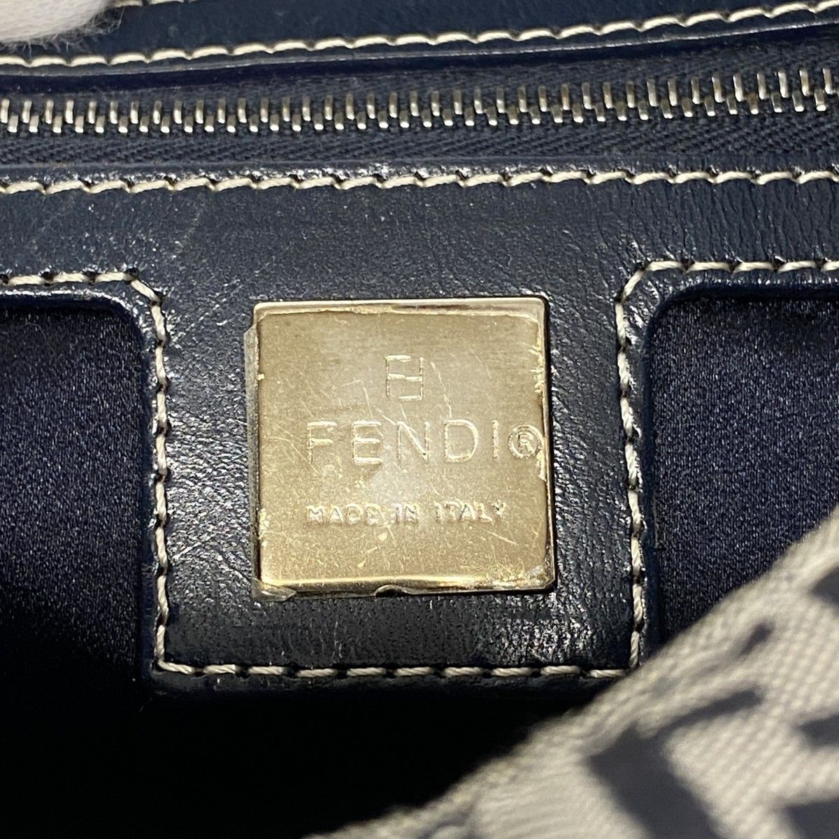 Fendi Handbag Zucchino Mamma Bucket Nylon Canvas Navy Beige Silver — view 5
