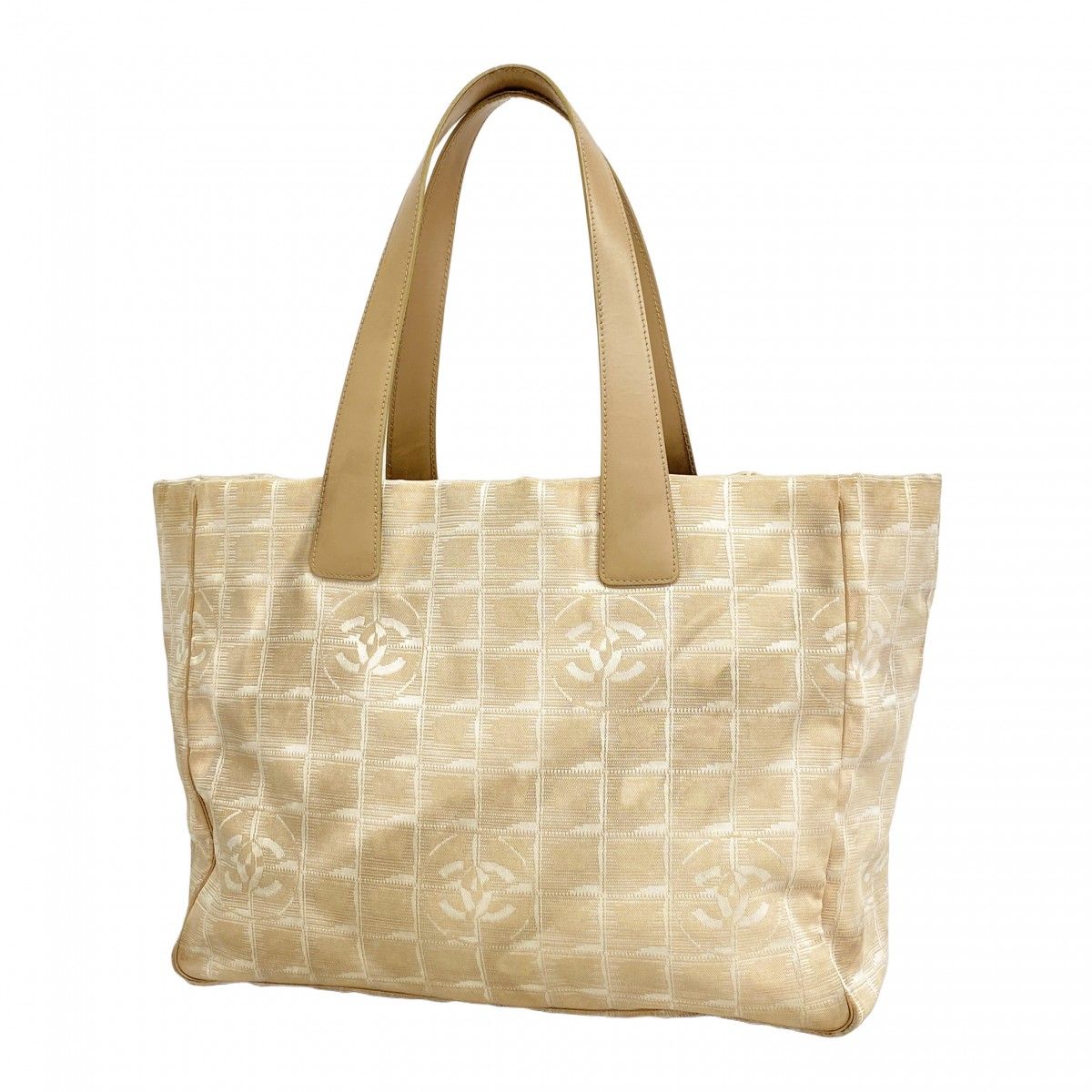 Chanel Tote New Travel Nylon Beige Gold