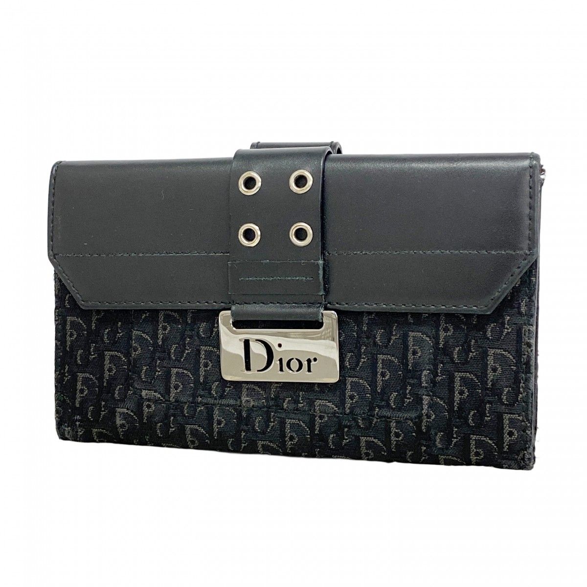 Dior Wallet Street Chic Canvas Leather Black Silver