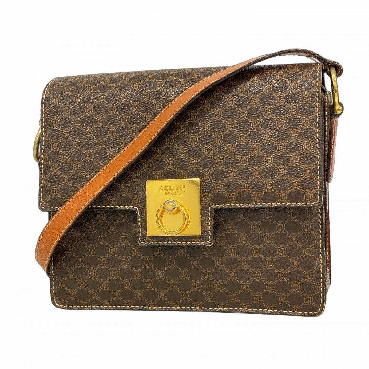 Celine Shoulder Bag Macadam Brown Gold