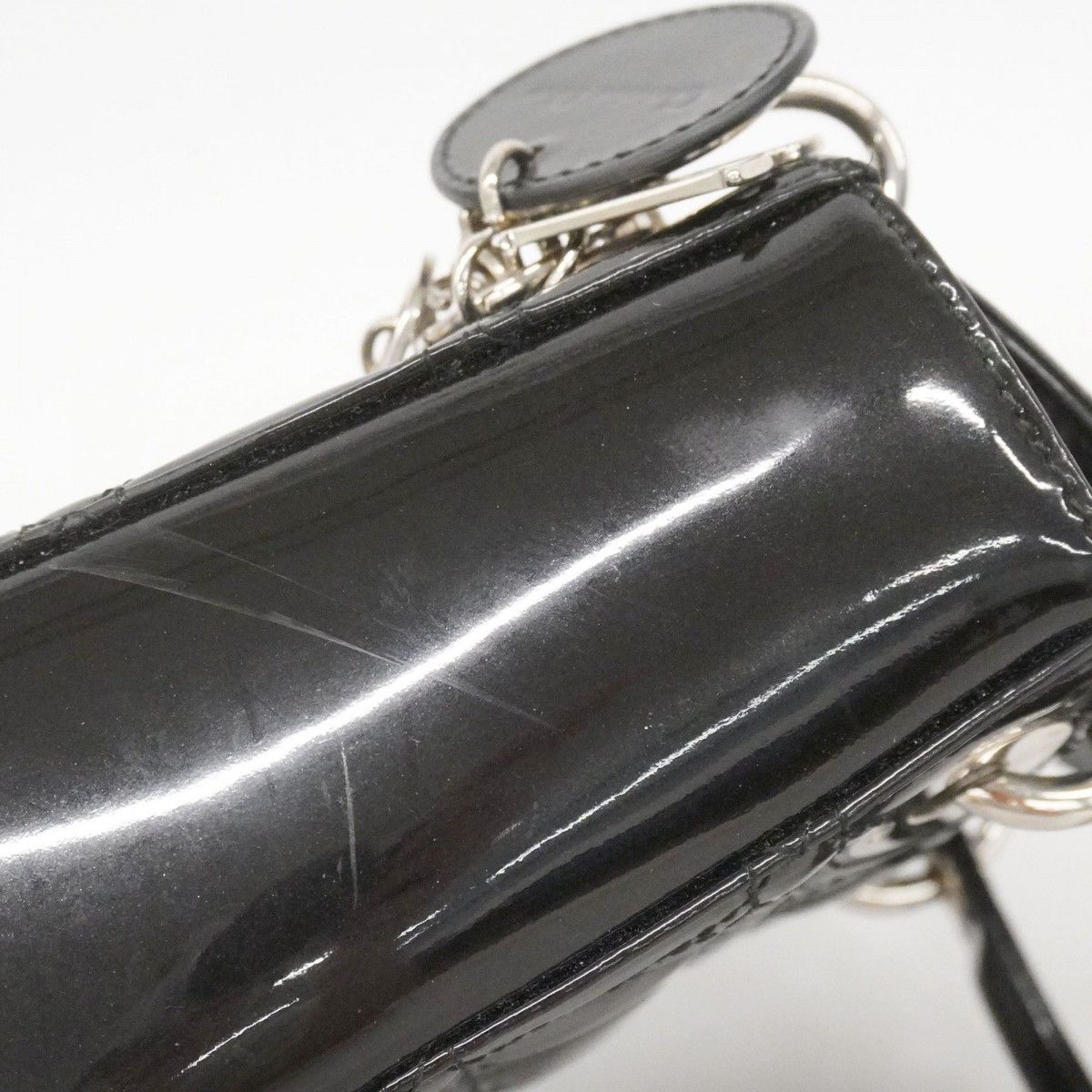 Dior Handbag Cannage Lady Enamel Black Silver 2-Way — view 9
