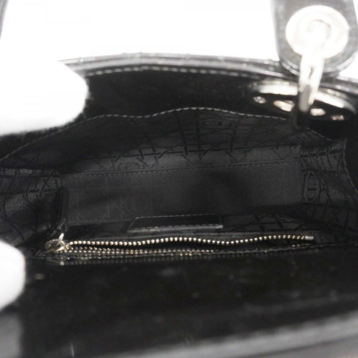 Dior Handbag Cannage Lady Enamel Black Silver 2-Way — view 4