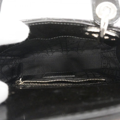 Dior Handbag Cannage Lady Enamel Black Silver 2-Way — view 4