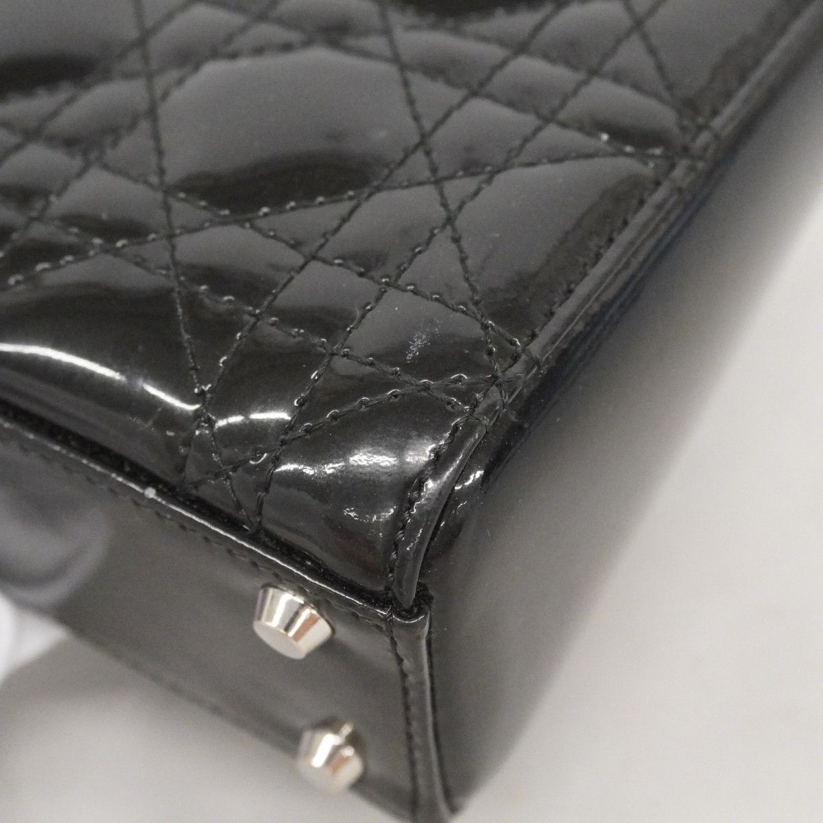 Dior Handbag Cannage Lady Enamel Black Silver 2-Way — view 7