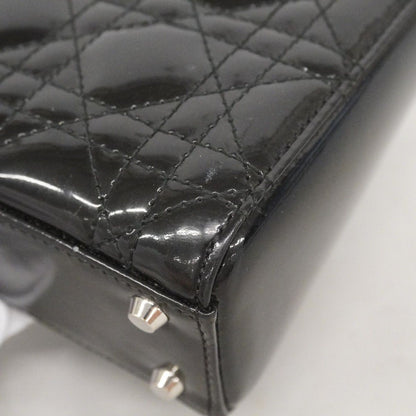 Dior Handbag Cannage Lady Enamel Black Silver 2-Way — view 7