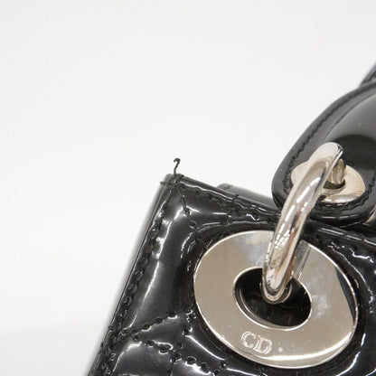 Dior Handbag Cannage Lady Enamel Black Silver 2-Way — view 8