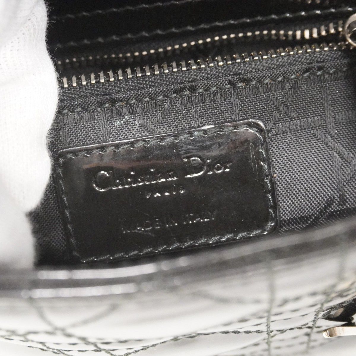 Dior Handbag Cannage Lady Enamel Black Silver 2-Way — view 5