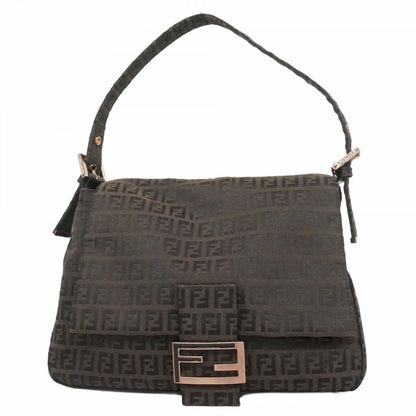 Fendi Handbag Zucchino Mamma Bucket Nylon Canvas Dark Brown Pink Gold