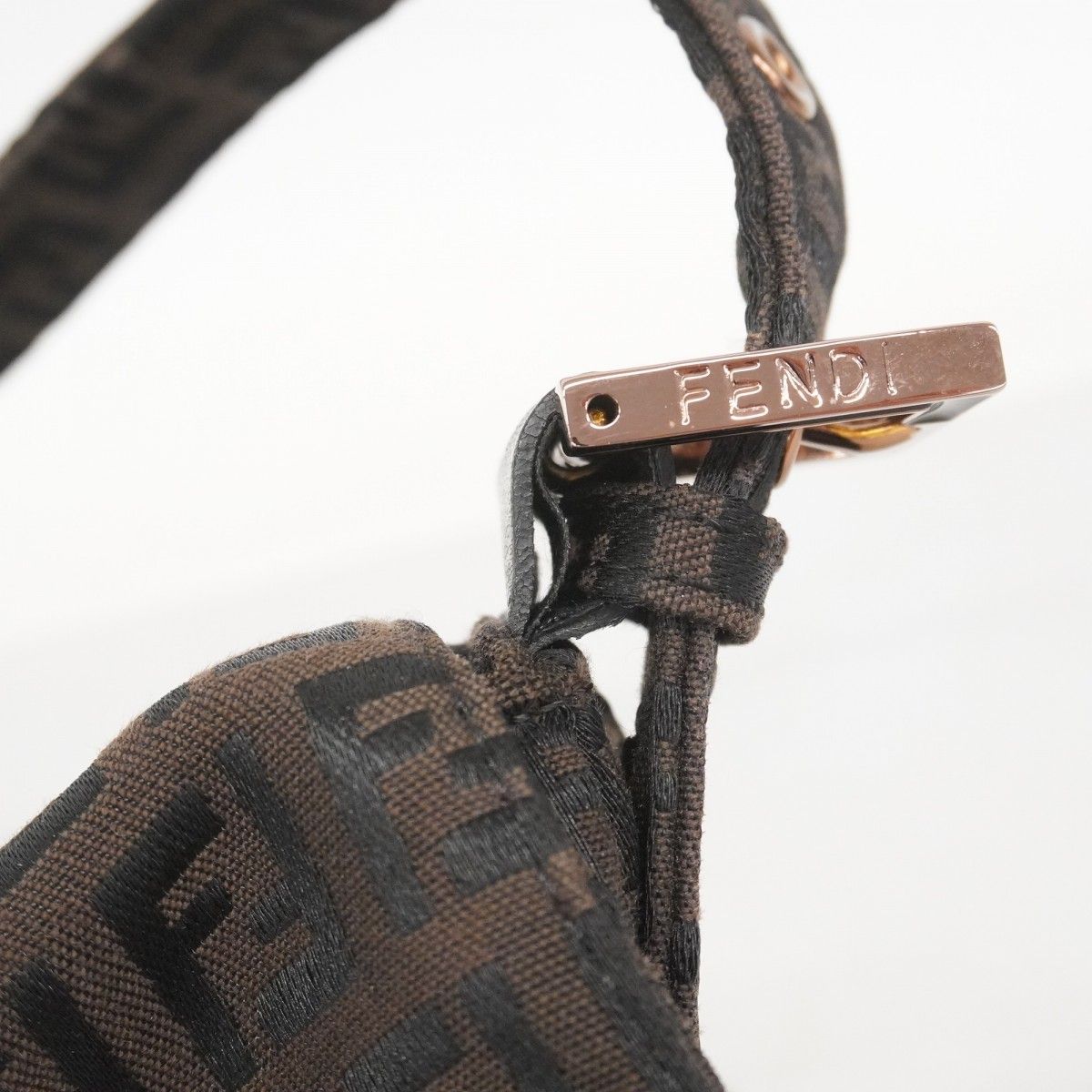 Fendi Handbag Zucchino Mamma Bucket Nylon Canvas Dark Brown Pink Gold — view 7