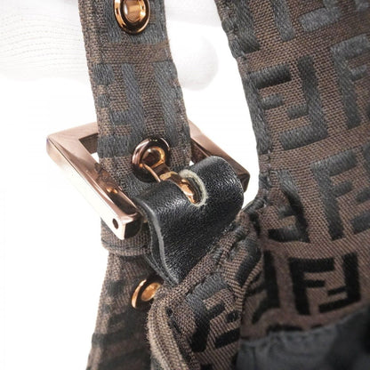 Fendi Handbag Zucchino Mamma Bucket Nylon Canvas Dark Brown Pink Gold — view 8